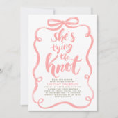 Pink Bow She's Tying The Knot Bridal Shower 招待状 (正面)