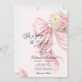 Pink Bow She's Tying the Knot Bridal Shower 招待状 (正面)