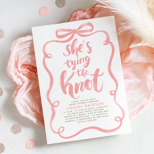 Pink Bow She's Tying The Knot Bridal Shower 招待状