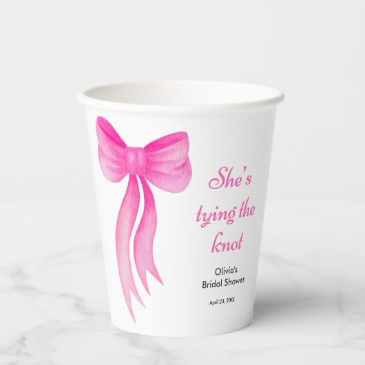 Pink Bow She's Tying the Knot Bridal Shower  紙コップ (正面)