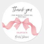 Pink Bow She's Tying the Knot Bridal Shower Thanks ラウンドシール (正面)