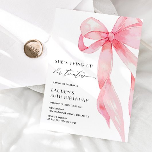 Pink Bow She's Tying Up Her Twenties 30th Birthday 招待状