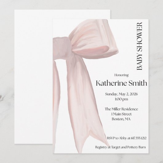 PINK BOW SHOWER BABY 招待状 (正面/裏面)