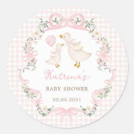 Pink Bow Silly Goose Coquette Floral Baby Shower ラウンドシール
