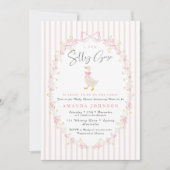 Pink Bow Silly Goose Coquette Gingham Baby Shower 招待状 (正面)