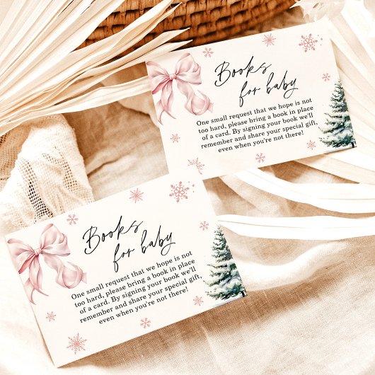 Pink Bow Snowflake Baby Shower Books for Baby Card 招待状
