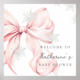 Pink Bow Snowflakes Baby Shower Welcome Poster ポスター