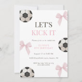 Pink Bow Soccer Birthday Party for Girls Coquette  招待状 (正面)