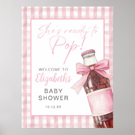 Pink Bow Soda Bottle Baby Shower Welcome Sign ポスター