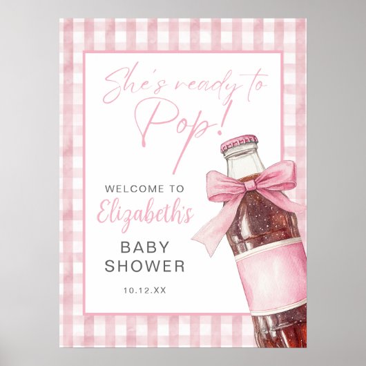 Pink Bow Soda Bottle Baby Shower Welcome Sign ポスター (正面)