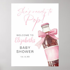 Pink Bow Soda Bottle Baby Shower Welcome Sign ポスター