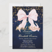 Pink Bow Sparkle Navy Blue 招待状 (正面)