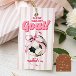 Pink Bow Sports Soccer Stripe Valentine Tag ギフトタグ