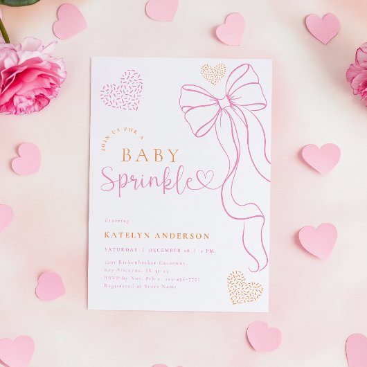 Pink Bow Sprinkle Baby Shower Invitation 招待状