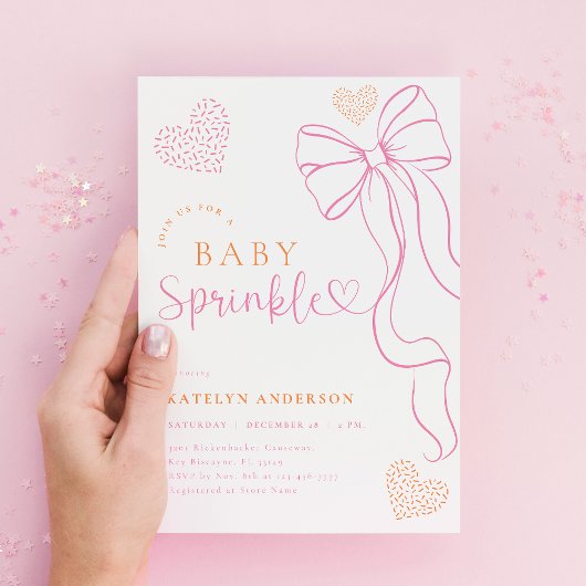 Pink Bow Sprinkle Baby Shower Invitation 招待状