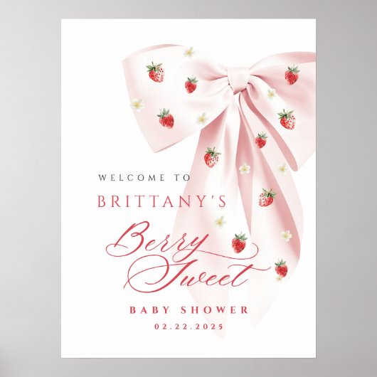 Pink Bow Strawberry Baby Shower Poster ポスター (正面)