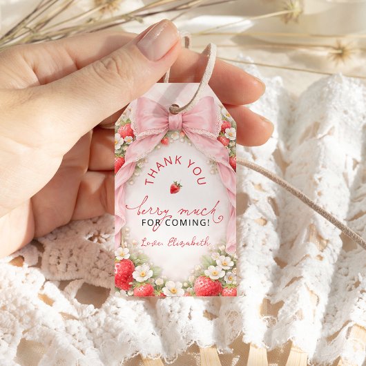 Pink Bow Strawberry Baby Shower Thank you ギフトタグ