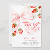 Pink Bow Strawberry Bridal Shower Invitation 招待状 (正面)