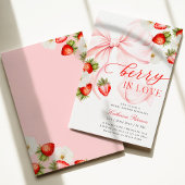 Pink Bow Strawberry Bridal Shower Invitation 招待状