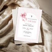 Pink Bow Striped Baptism Invitation for Girls 招待状