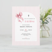 Pink Bow Striped Baptism Invitation for Girls 招待状 (スタンド正面)