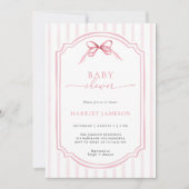 Pink Bow Stripes Baby Shower Invitation 招待状 (正面)