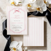 Pink Bow Stripes Baby Shower Invitation 招待状