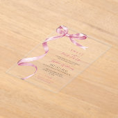 Pink Bow Sweet 16 Birthday アクリル招待状 (レイダウン)