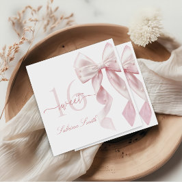 Pink Bow Sweet 16 Birthday Napkins スタンダードカクテルナプキン