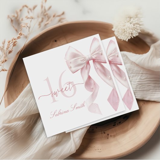 Pink Bow Sweet 16 Birthday Napkins スタンダードカクテルナプキン