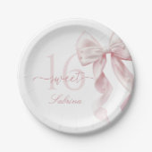 Pink Bow Sweet 16 Birthday Paper Plate ペーパープレート (正面)