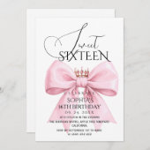 Pink Bow Sweet 16 Birthday Party 招待状 (正面/裏面)