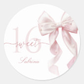 Pink Bow Sweet 16 Birthday Sticker ラウンドシール (正面)
