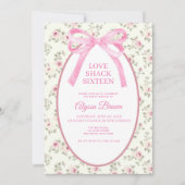 Pink Bow Sweet 16 Coquette Birthday Invitation 招待状 (正面)