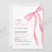 Pink Bow Sweet Little Girl Baby Shower Invitation 招待状 (正面)