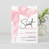 Pink Bow Sweet Sixteen 16th Birthday 招待状 (スタンド正面)