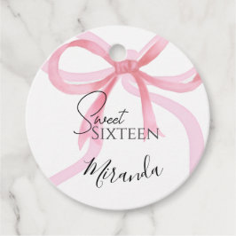 Pink Bow Sweet Sixteen BirEtiquetas para recuerdos フェイバータグ