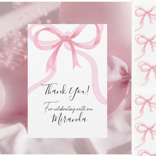  Pink Bow Sweet Sixteen Birthday サンキューカード