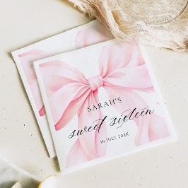 Pink Bow Sweet Sixteen Birthday スタンダードカクテルナプキン