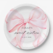 Pink Bow Sweet Sixteen Birthday ペーパープレート (正面)