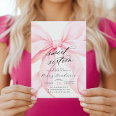 Pink Bow Sweet Sixteen Birthday 招待状