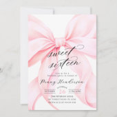 Pink Bow Sweet Sixteen Birthday 招待状 (正面)
