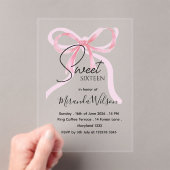 Pink Bow Sweet Sixteen Birthday Acrylic Invitation アクリル招待状 (インサイチュ (ポータブル))