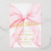 Pink Bow Sweet Sixteen Birthday Foil Invitation 箔招待状 (正面)
