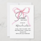 Pink Bow Sweet Sixteen Birthday Invitation 招待状 (正面)