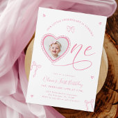 Pink Bow Sweetheart First Birthday Invitation 招待状
