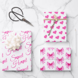 Pink Bow Sweetheart girl Valentine's Baby shower  ラッピングペーパーシート