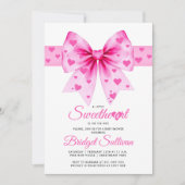 Pink Bow Sweetheart girl Valentine's Baby shower  招待状 (正面)