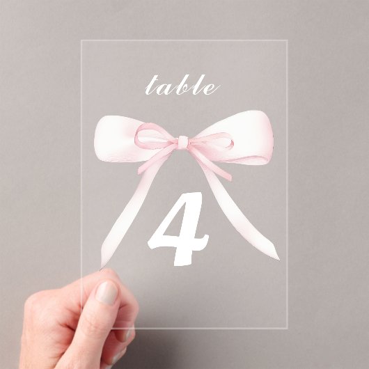 pink bow Table Numbers アクリル招待状 (インサイチュ (ポータブル))