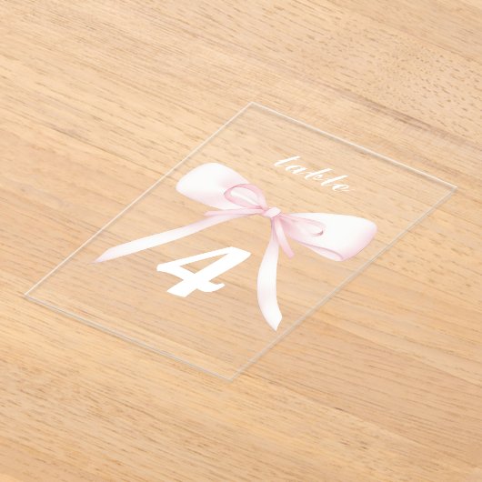 pink bow Table Numbers アクリル招待状 (レイダウン)